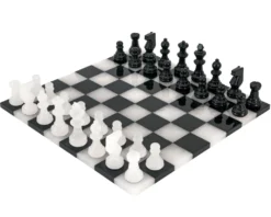 Black And White Edge To Edge Alabaster Chess Set 14 Inches