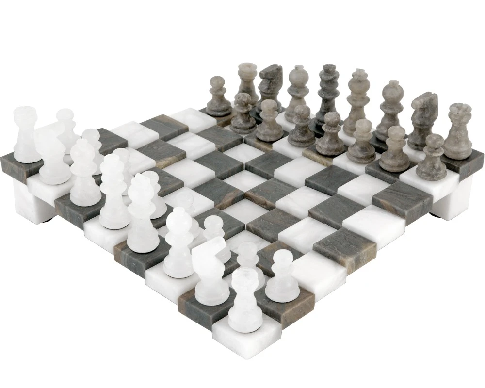 3 Dimensional Grey And White Alabaster Chess Set 9.5 Inches 1 3 Dimensional Grey And White Alabaster Chess Set 9.5 Inches