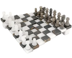 3 Dimensional Grey And White Alabaster Chess Set 9.5 Inches 11 3 Dimensional Grey And White Alabaster Chess Set 9.5 Inches -Board Games - Chess And Cards Shop 14664VGRYWHT 05
