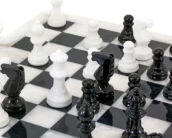 Black And White Alabaster Chess Set 14.5 Inches -Board Games - Chess And Cards Shop 14MF1 BLKWHT 02