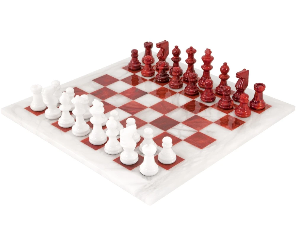 Red And White Alabaster Chess Set 14.5 Inches 1 Red And White Alabaster Chess Set 14.5 Inches