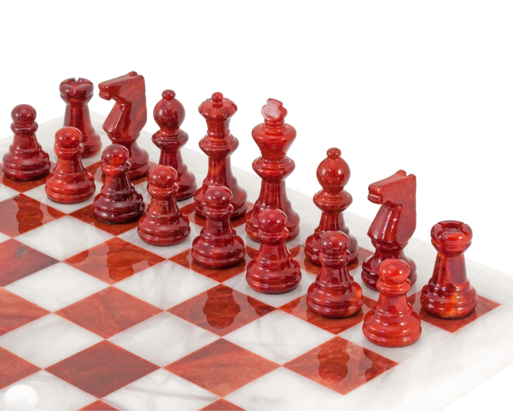Red And White Alabaster Chess Set 14.5 Inches 2 Red And White Alabaster Chess Set 14.5 Inches - Image 2