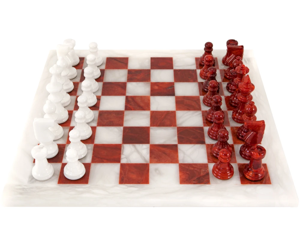 Red And White Alabaster Chess Set 14.5 Inches 3 Red And White Alabaster Chess Set 14.5 Inches - Image 3
