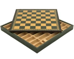The Italian Verde 13.75 Inch Chess Cabinet With Removable Lid, Backgammon Board, Dice And Draughts -Board Games - Chess And Cards Shop 219GV 02