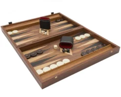 The Manopoulos Walnut Black And Oak Club Large Backgammon Set With Vinyl Deluxe Cups