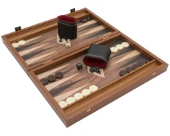 The Manopoulos Walnut Black And Oak Club Compact Backgammon Set With Vinyl Deluxe Cups