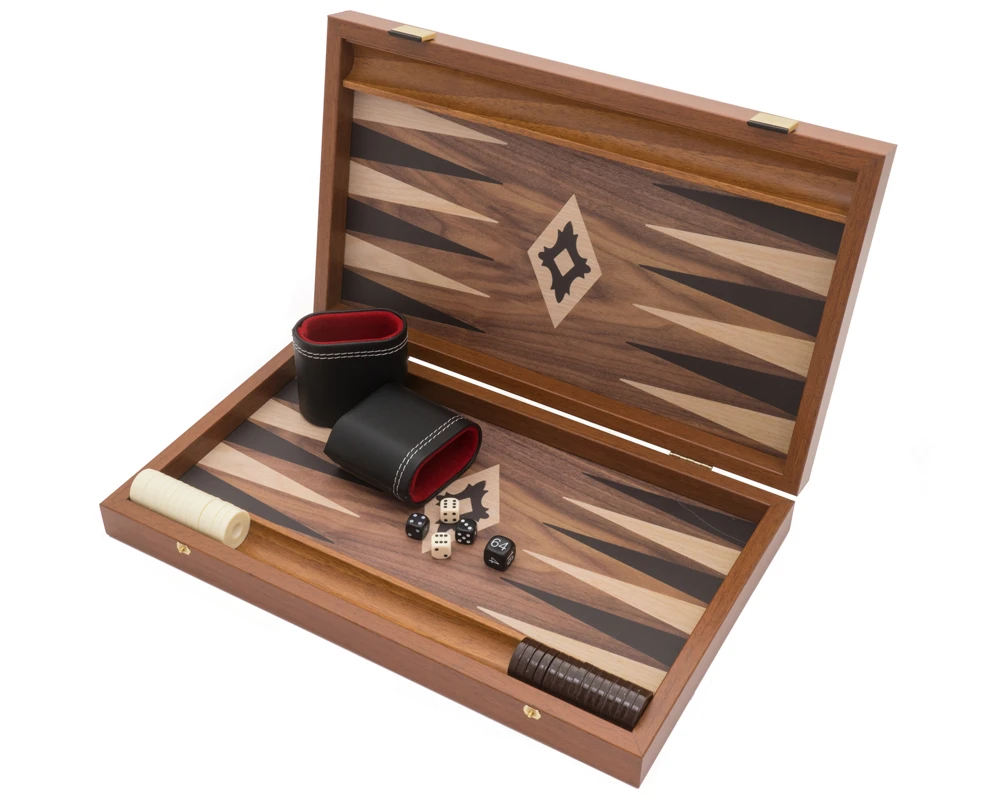 The Manopoulos Walnut Black And Oak Club Compact Backgammon Set With Vinyl Deluxe Cups 6 The Manopoulos Walnut Black And Oak Club Compact Backgammon Set With Vinyl Deluxe Cups - Image 6