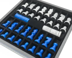 Blue & White Alabaster Chess & Draughts With Inlaid Chest -Board Games - Chess And Cards Shop Blue14171NS 02