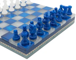 Blue & White Alabaster Chess & Draughts With Inlaid Chest -Board Games - Chess And Cards Shop Blue14171NS 05