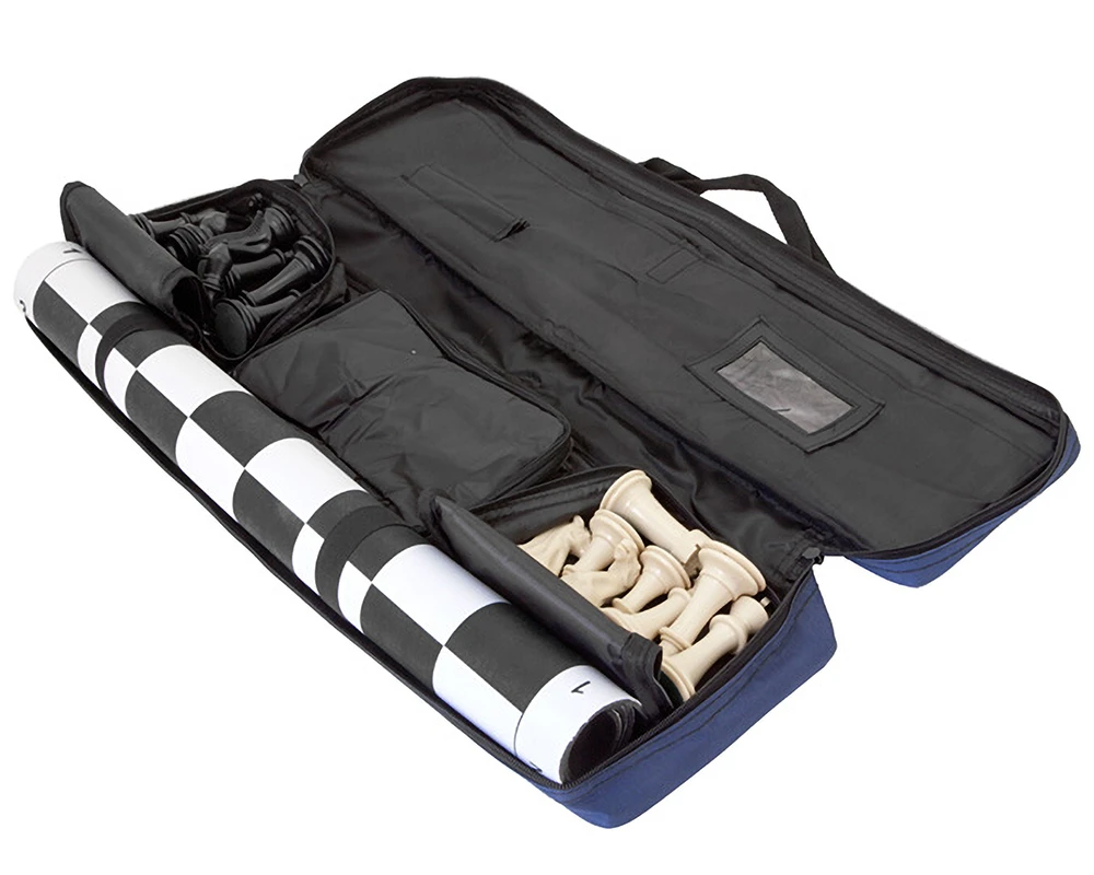 Blue Fabric Chess Set Carry Bag With Shoulder Strap 2 Blue Fabric Chess Set Carry Bag With Shoulder Strap - Image 2