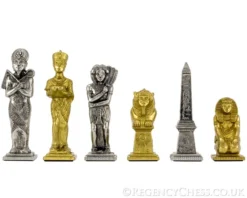 Egyptian Series Brass And Nickel Figurative Chess Pieces