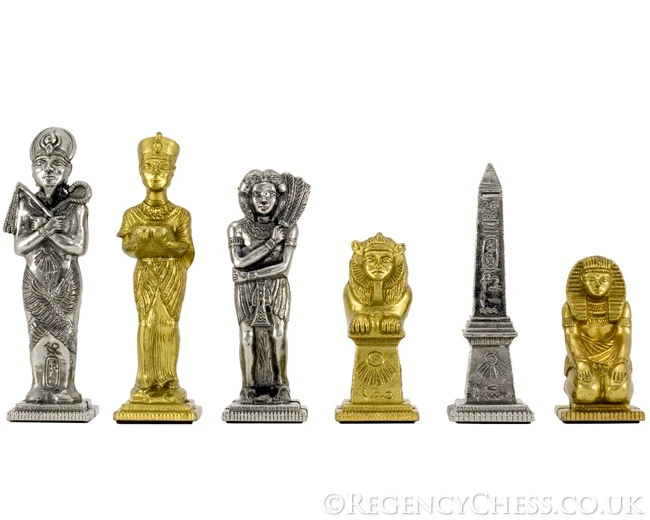 Egyptian Series Brass And Nickel Figurative Chess Pieces 1 Egyptian Series Brass And Nickel Figurative Chess Pieces