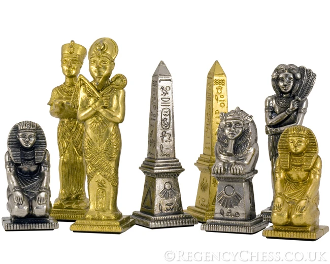 Egyptian Series Brass And Nickel Figurative Chess Pieces 2 Egyptian Series Brass And Nickel Figurative Chess Pieces - Image 2