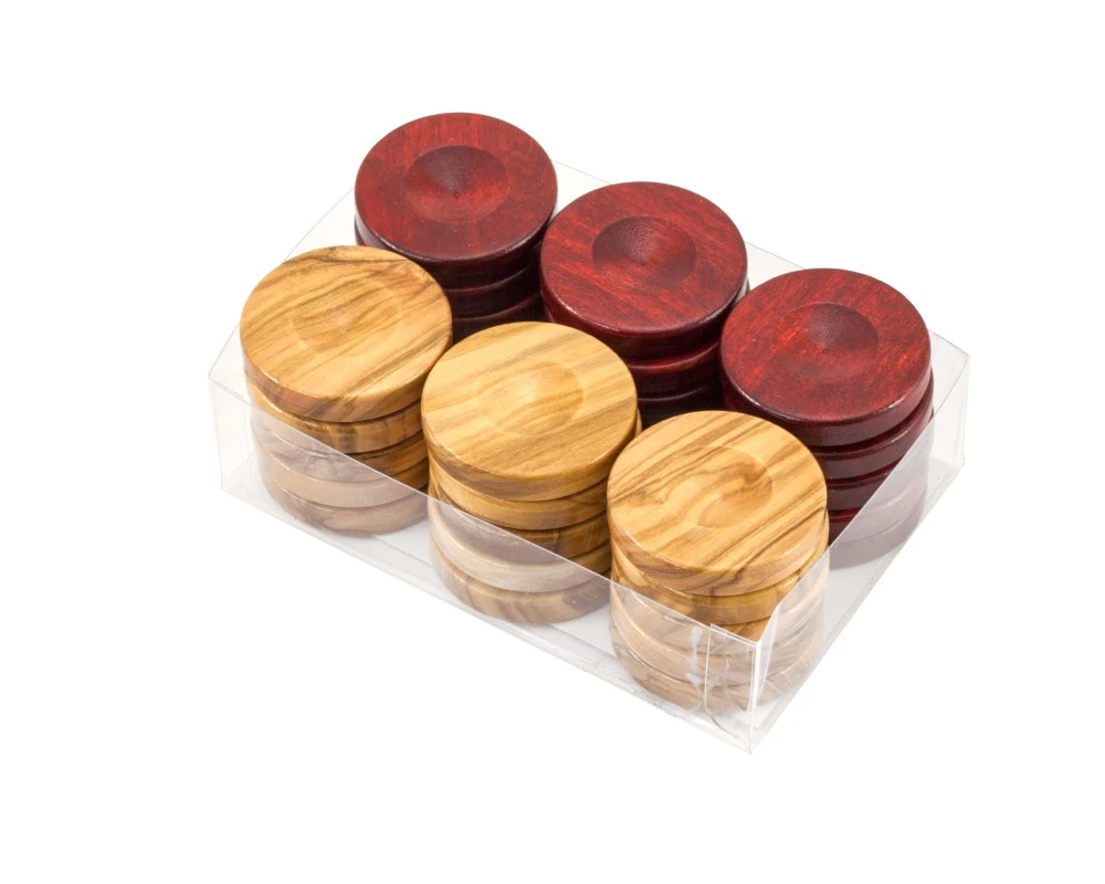 Deluxe Olive Wood Backgammon Stones Natural & Red 36mm 1 Deluxe Olive Wood Backgammon Stones Natural & Red 36mm