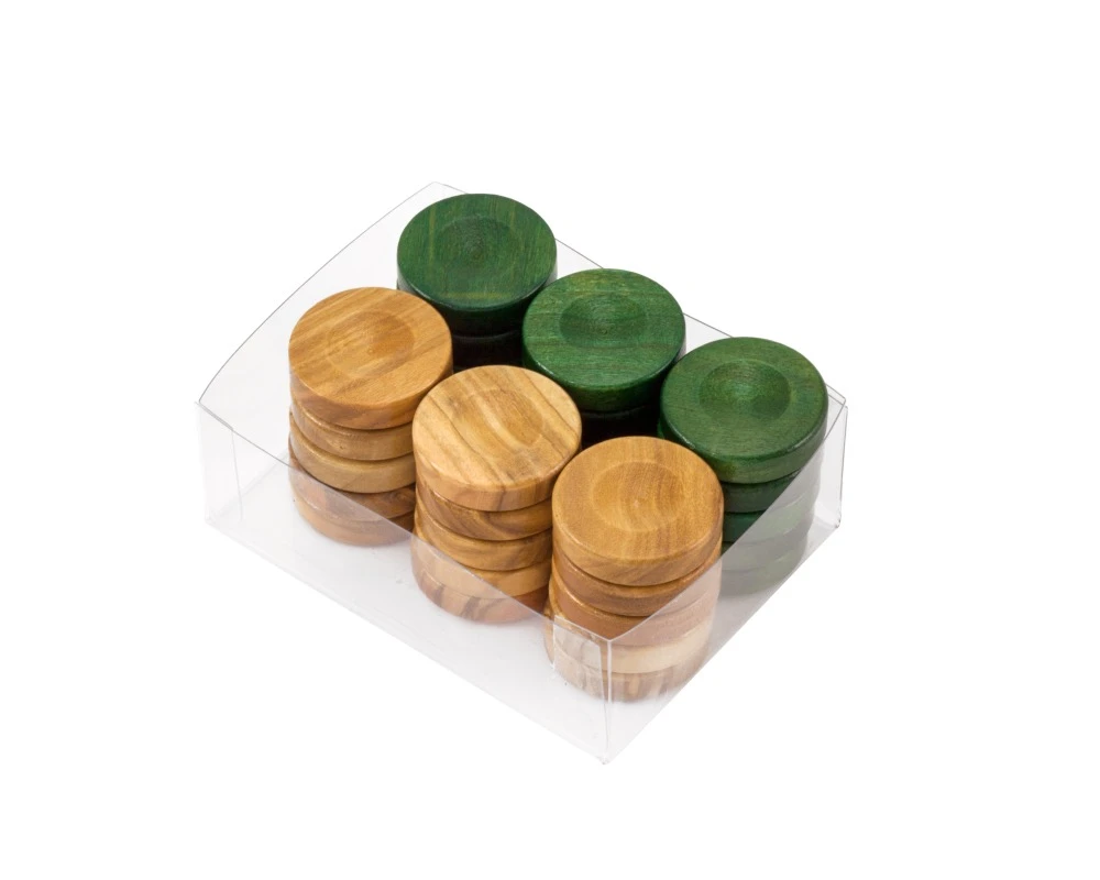 Deluxe Olive Wood Backgammon Stones Natural & Green 26mm 1 Deluxe Olive Wood Backgammon Stones Natural & Green 26mm