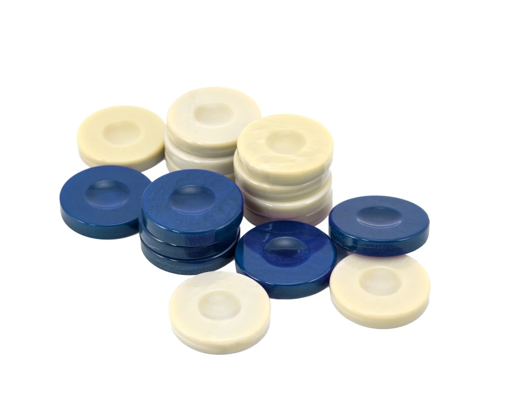 Galalith Luxury Backgammon Stones Blue & Ivory 36mm 1 Galalith Luxury Backgammon Stones Blue & Ivory 36mm