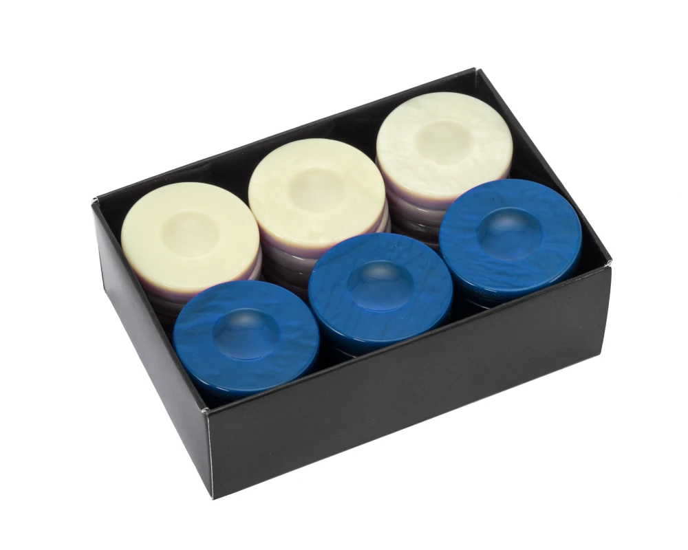 Galalith Luxury Backgammon Stones Blue & Ivory 36mm 3 Galalith Luxury Backgammon Stones Blue & Ivory 36mm - Image 3