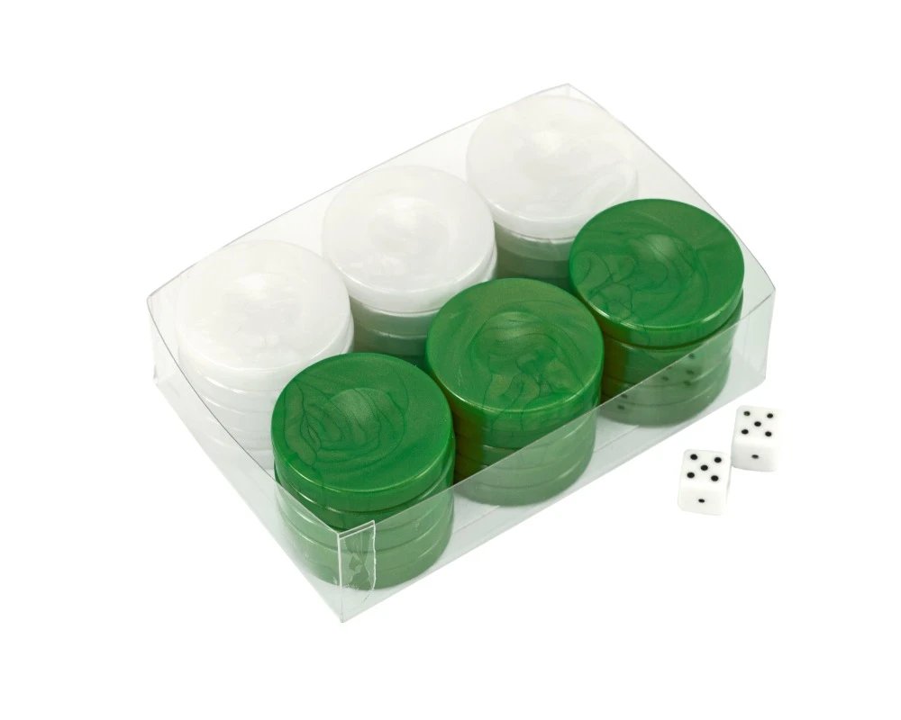 Backgammon Stones Green & White 36mm 1 Backgammon Stones Green & White 36mm