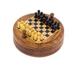 5 Inch Round Pegged Sheesham Travel Chess Set