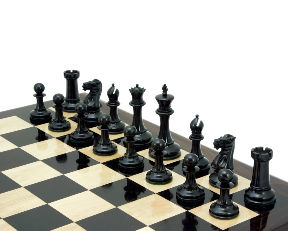 Old English Elite Series Ebony Staunton Chess Pieces 4 Inches 4 Old English Elite Series Ebony Staunton Chess Pieces 4 Inches - Image 4