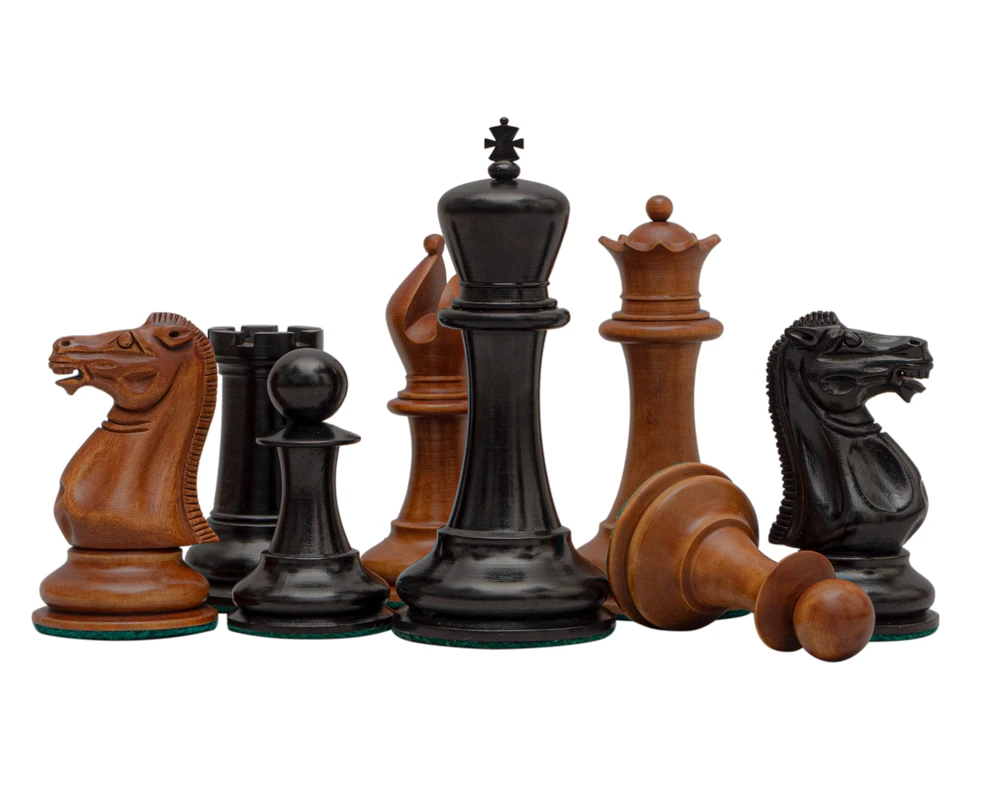 Reproduction Staunton Chessmen 1849 Model 4.4 Inch King In Antiqued Boxwood And Ebony 2 Reproduction Staunton Chessmen 1849 Model 4.4 Inch King In Antiqued Boxwood And Ebony - Image 2