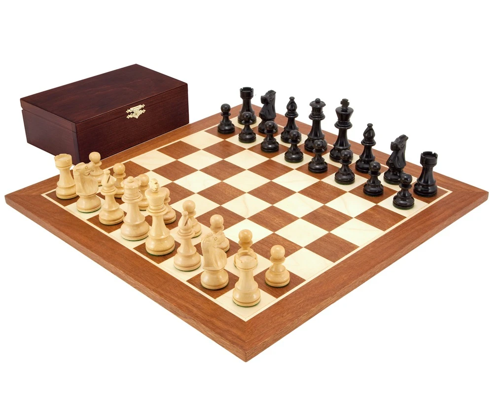 French Knight Black Mahogany Chess Set 1 French Knight Black Mahogany Chess Set