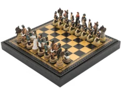 The Napoleon Vs Russians Italian Nero Chess Set With Backgammon Board, Dice And Draughts