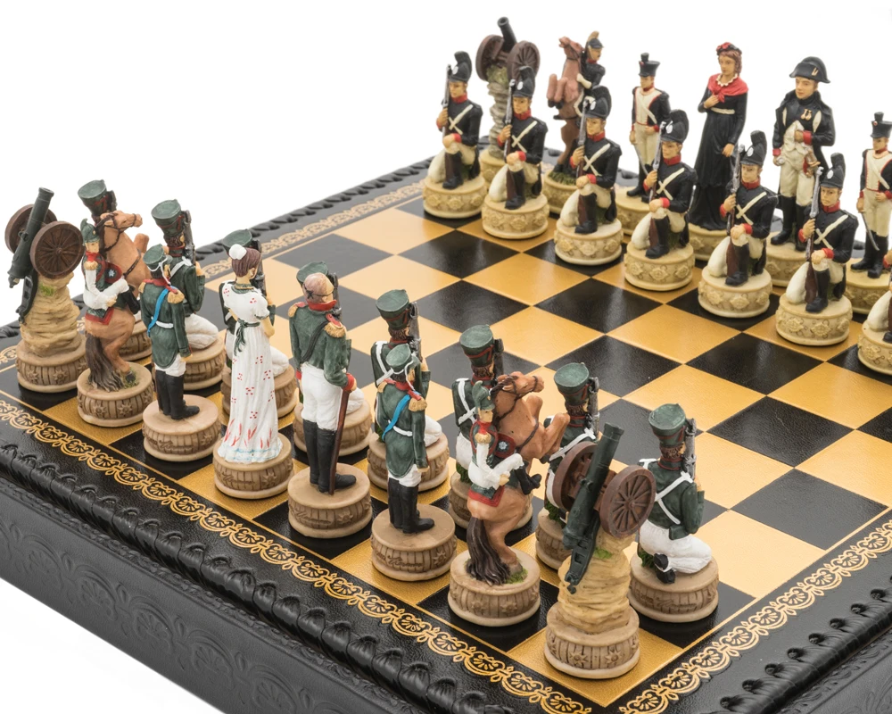 The Napoleon Vs Russians Italian Nero Chess Set With Backgammon Board, Dice And Draughts 2 The Napoleon Vs Russians Italian Nero Chess Set With Backgammon Board, Dice And Draughts - Image 2