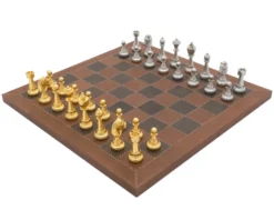The Messina Gold And Silver Italian Leather Luxury Chess Set