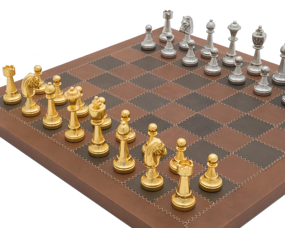 The Messina Gold And Silver Italian Leather Luxury Chess Set 2 The Messina Gold And Silver Italian Leather Luxury Chess Set - Image 2