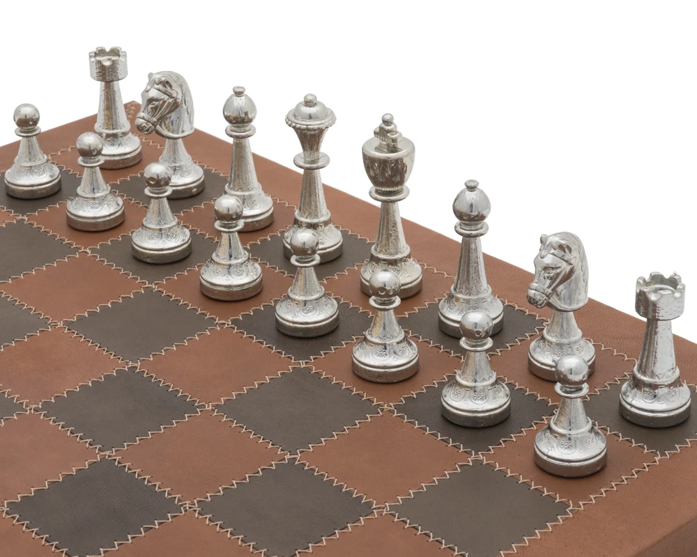 The Messina Gold And Silver Italian Leather Luxury Chess Set 3 The Messina Gold And Silver Italian Leather Luxury Chess Set - Image 3