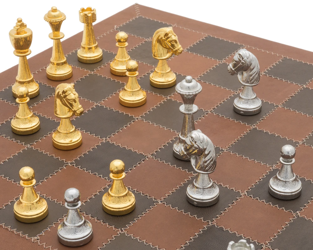 The Messina Gold And Silver Italian Leather Luxury Chess Set 5 The Messina Gold And Silver Italian Leather Luxury Chess Set - Image 5