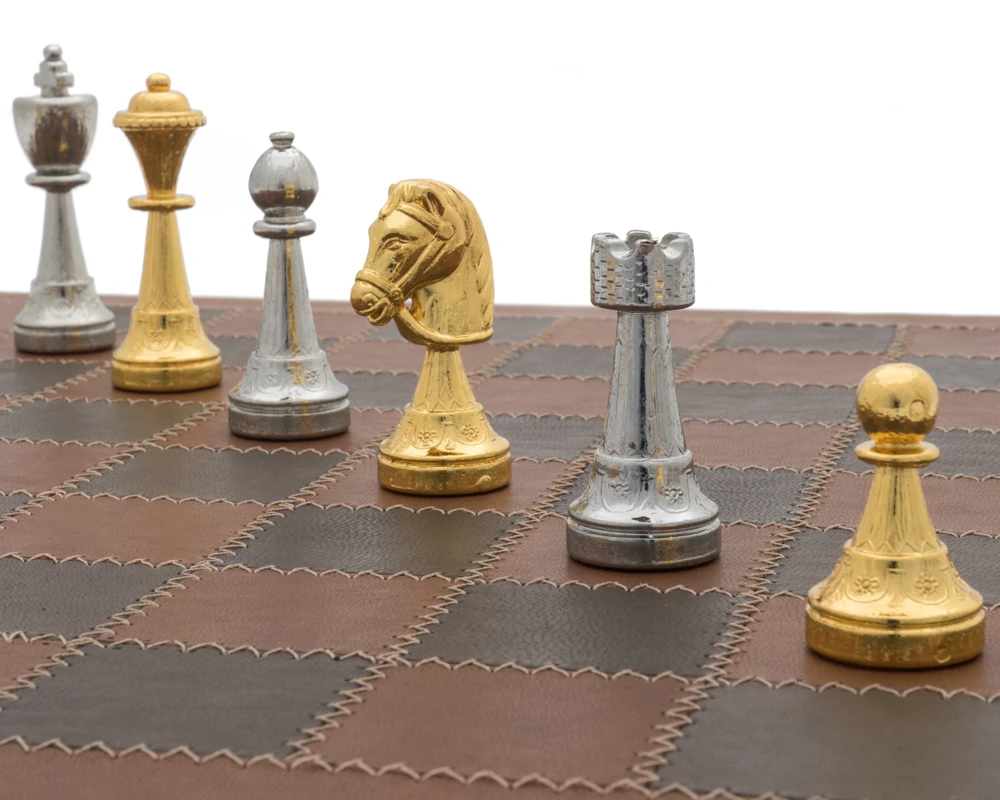 The Messina Gold And Silver Italian Leather Luxury Chess Set 7 The Messina Gold And Silver Italian Leather Luxury Chess Set - Image 7
