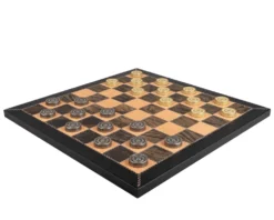The Italfama Leather And Metal Luxury Draughts Set With Wooden Cabinet