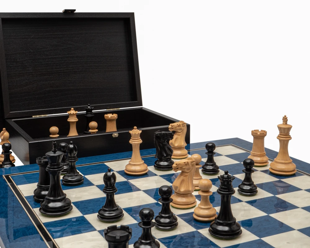 The Windsor Ebony And Blue Luxury Chess Set 4 The Windsor Ebony And Blue Luxury Chess Set - Image 4