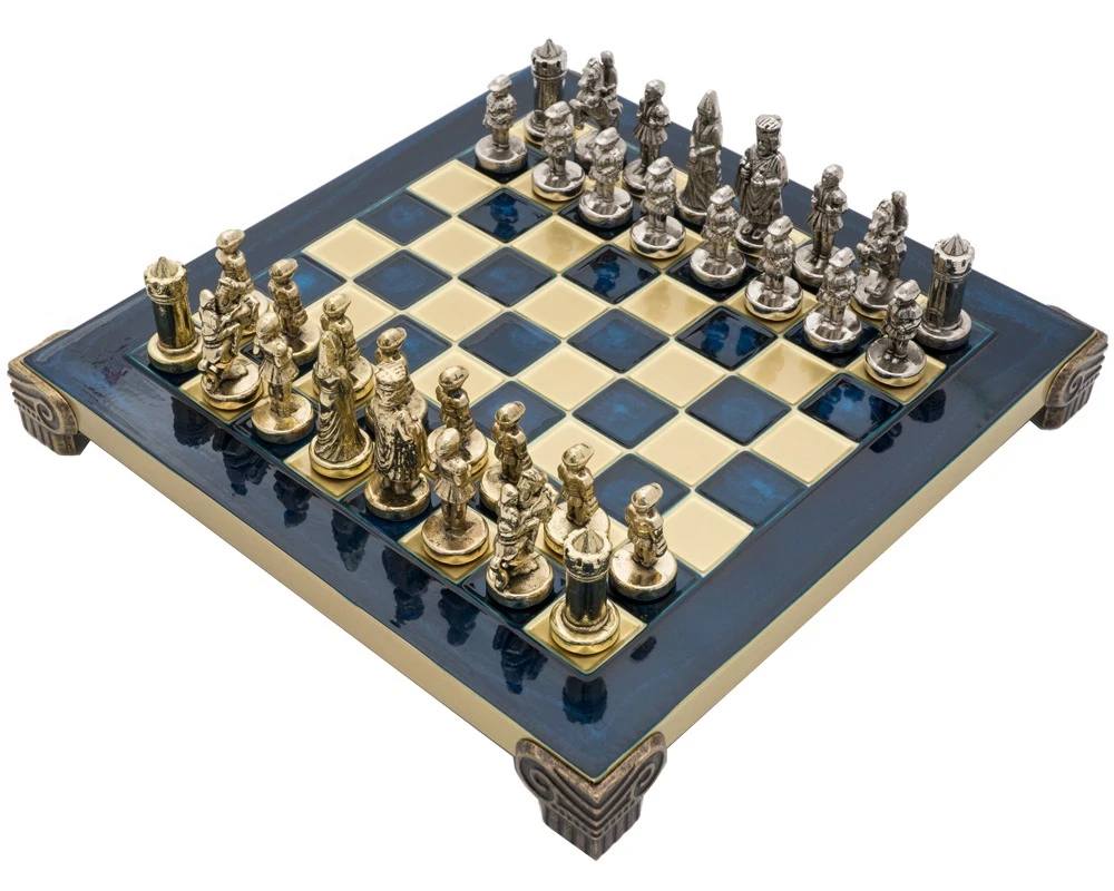 The Manopoulos Byzantine Empire Chess Set With Wooden Case In Blue - COMPACT 1 The Manopoulos Byzantine Empire Chess Set With Wooden Case In Blue - COMPACT