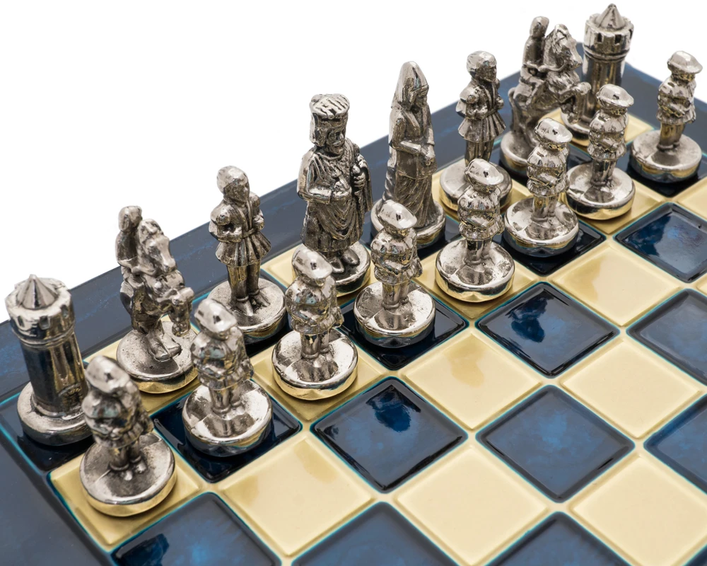 The Manopoulos Byzantine Empire Chess Set With Wooden Case In Blue - COMPACT 2 The Manopoulos Byzantine Empire Chess Set With Wooden Case In Blue - COMPACT - Image 2