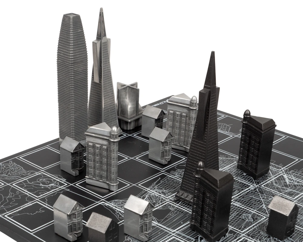 Skyline Premium San Francisco Edition Metal Chess Set With Wooden Map Board 4 Skyline Premium San Francisco Edition Metal Chess Set With Wooden Map Board - Image 4